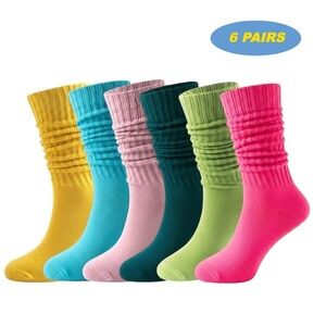 Vibrant High-Calf Slouchy Soft Casual Womens Socks 5.5-8.5 Thick Athletic 6 Pack